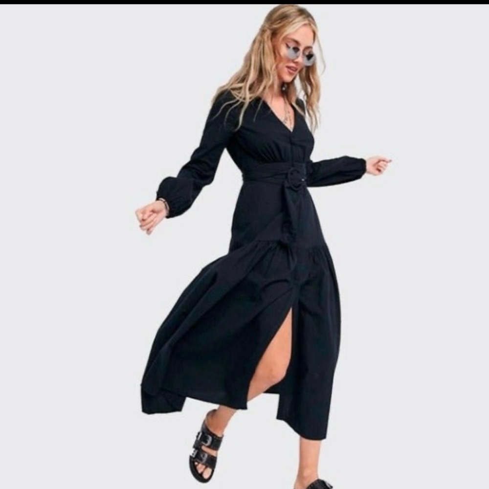 NWT Free People Black Kendra belted midi dress. Size Medium (runs small)